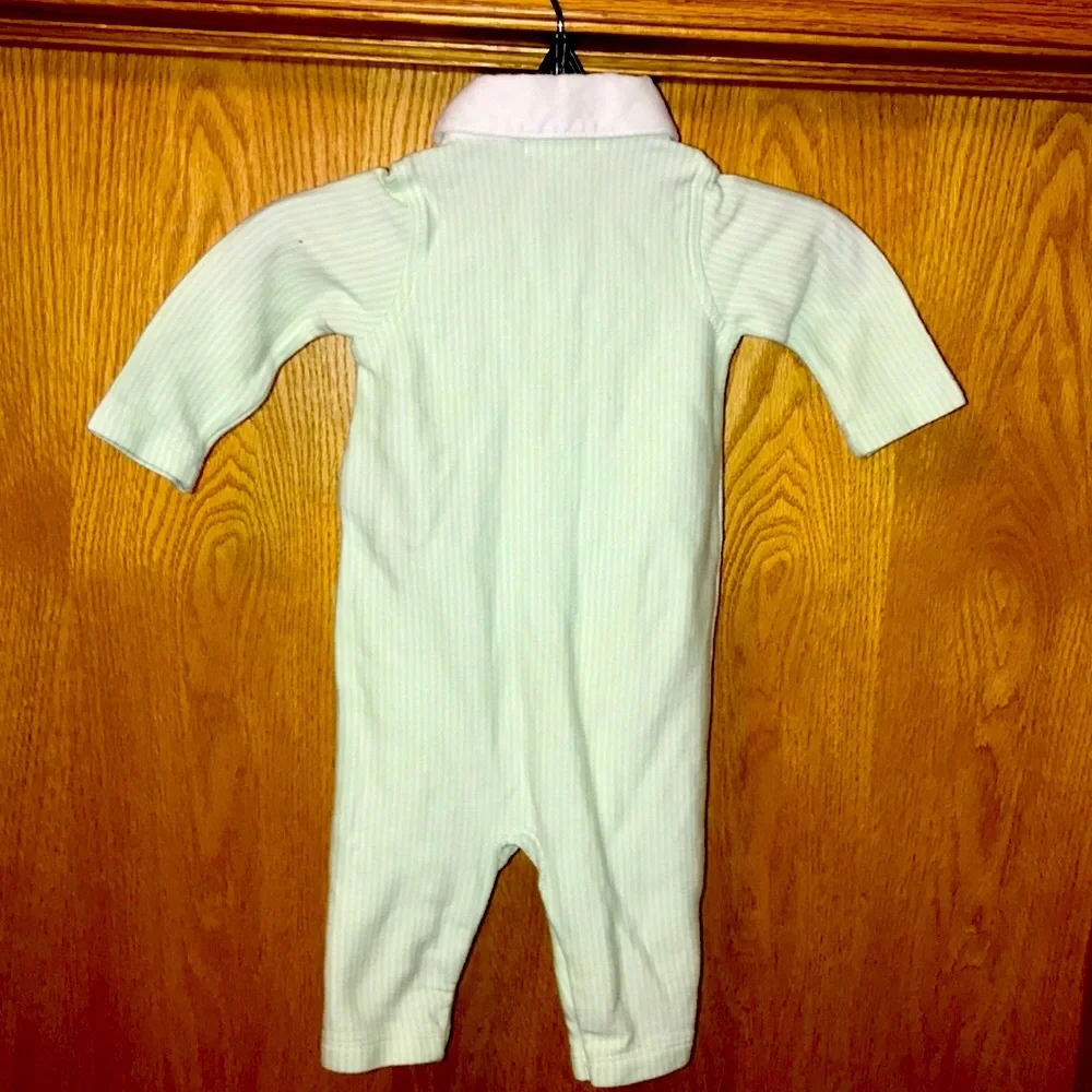 Ralph Lauren vintage 3 mos infant pinstriped button romper green white logo